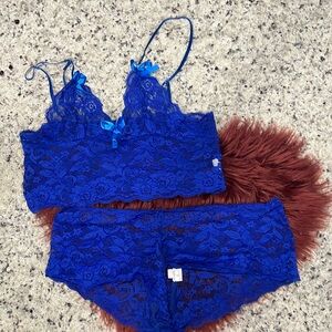 Blue Lace Bralette & Cheeky Lingerie Set (L)